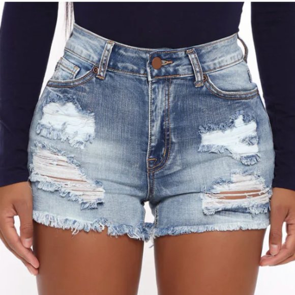 Fashion Nova | Distressed Denim Shorts | Small | Medium Blue Wash - Picture 2 of 10
